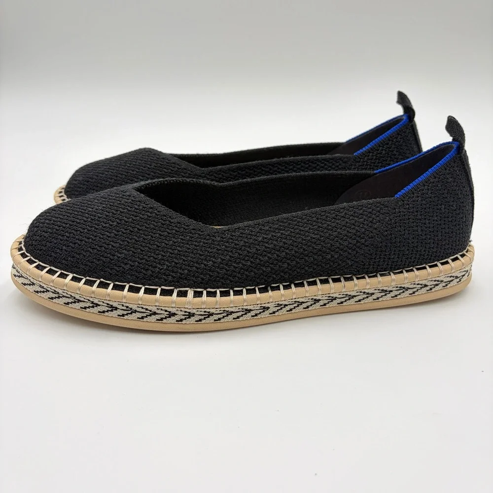 Rothys The Espadrille Black Knit Slip On Flat Shoes Womens 11 186-002 Chic Beach